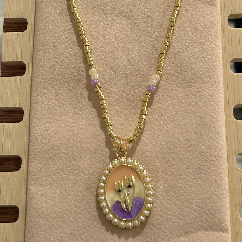Gold and Purple Beaded Necklace